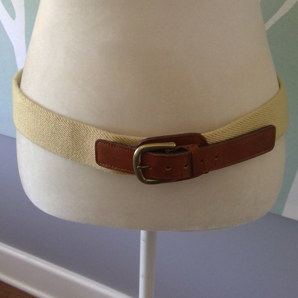 Brittany Ltd. Tan Woven "Preppy" Canvas & Leather Belt with Brass Buckle